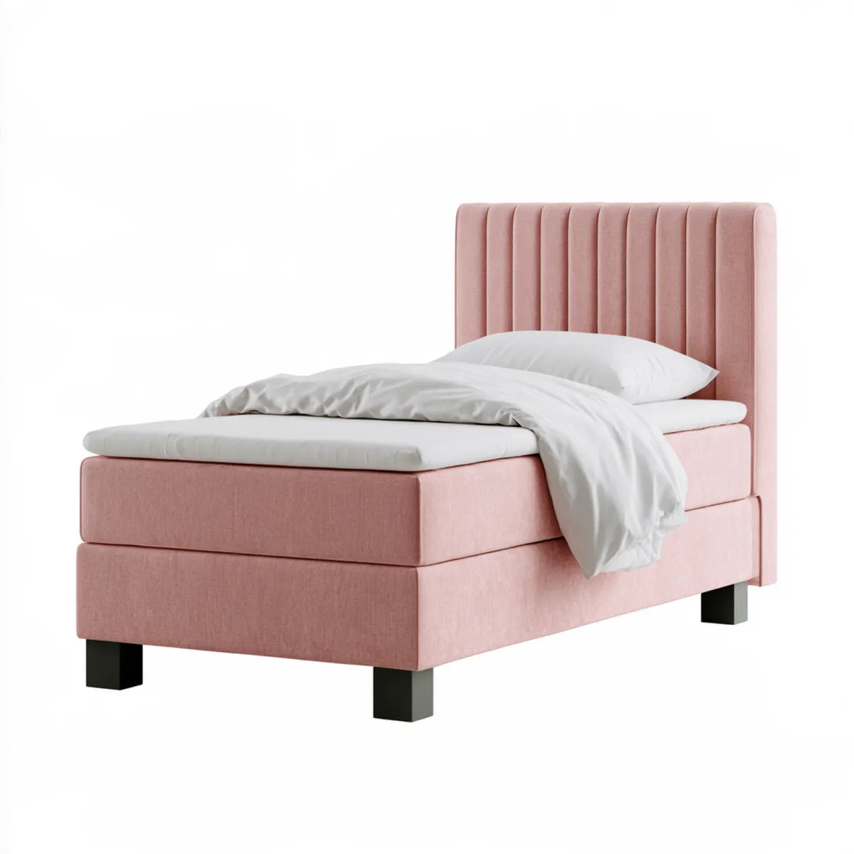 Twin Upholstered Platform Bed Frame, 41 x 80 x 48 in, Pink Polyester Velvet