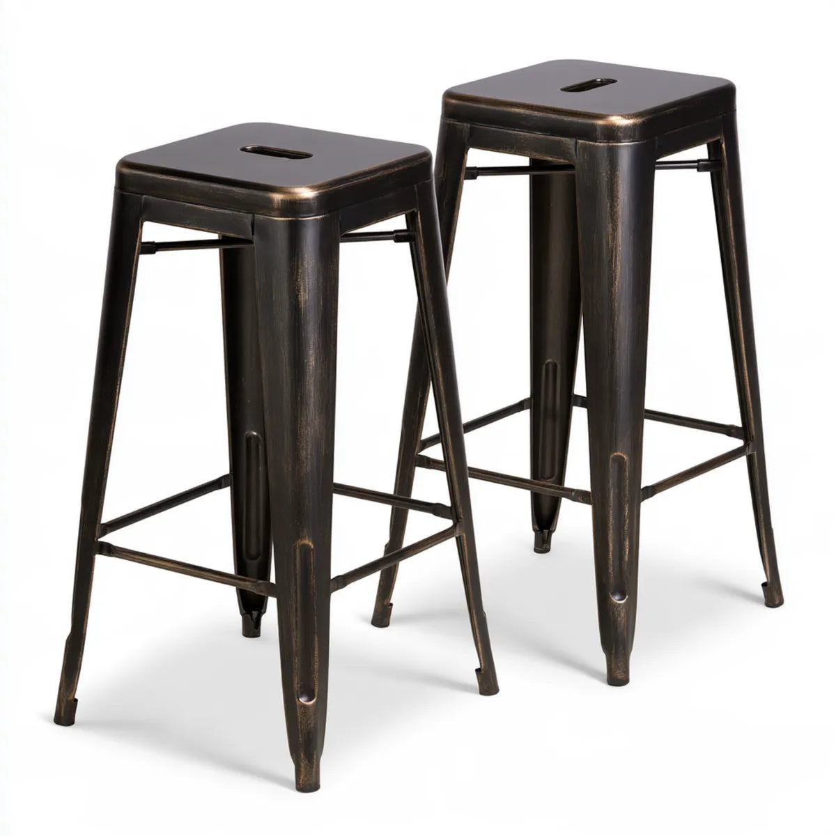 Set of 2 Backless Steel Bar Stools, 17.7 x 17.7 x 30 in, Black/Bronze
