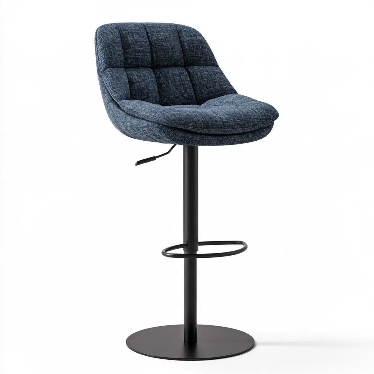 Adjustable Bar Stool, 20.5 x 20 x 37-45 in, Blue Polyester Upholstery with Steel Round Base