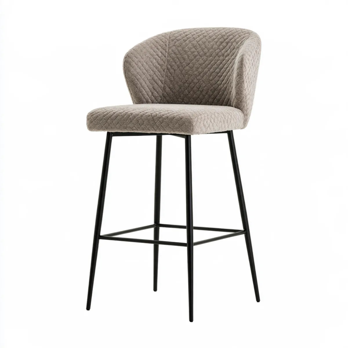 Upholstered Steel Bar Stool with Backrest, 21.7 x 22 x 40.6 in, Taupe/Black