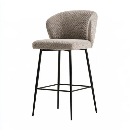 Upholstered Steel Bar Stool with Backrest, 21.7 x 22 x 40.6 in, Taupe/Black