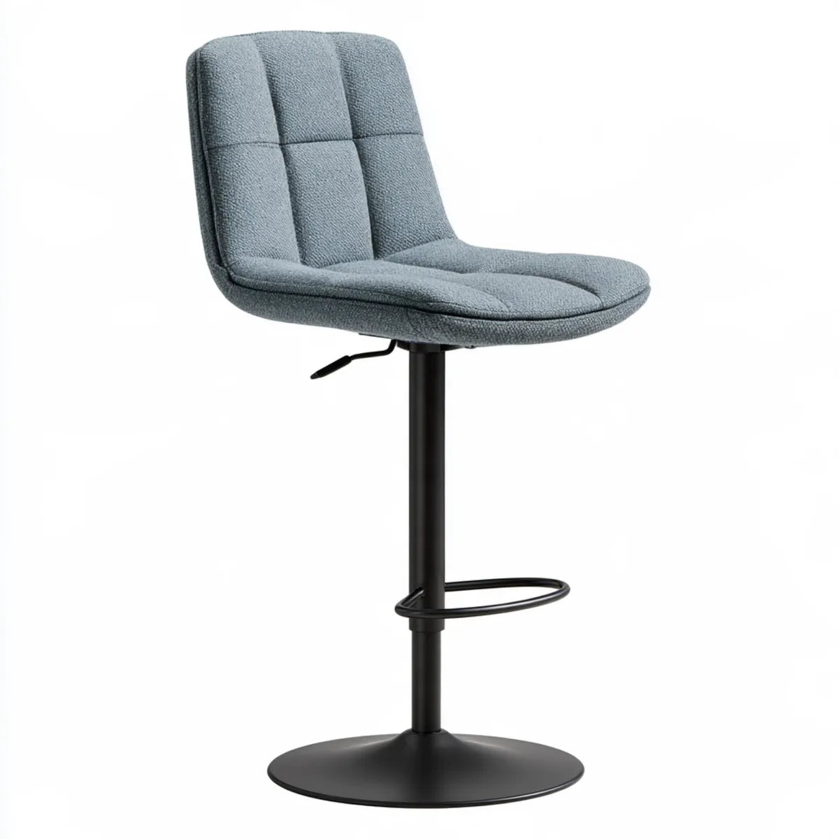 Adjustable Swivel Bar Stool, Gray Fabric Upholstery, Black Steel Base, 17.7 x 20.5 x 37.4-45.7 in