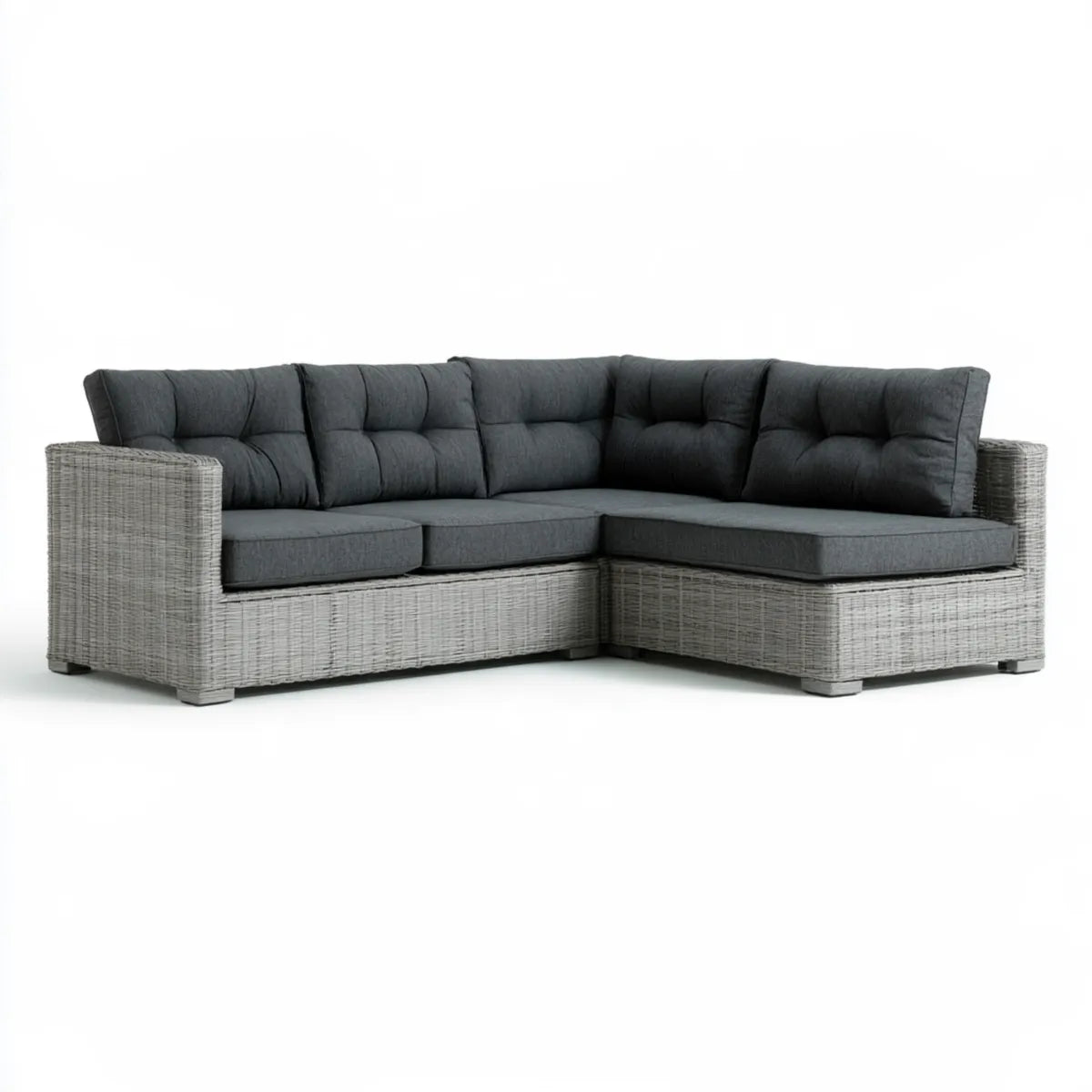 Outdoor Patio 4-Seat L-Shaped PE Rattan Sectional Sofa, Gray and Dark Gray, 220 x 80 x 65 cm