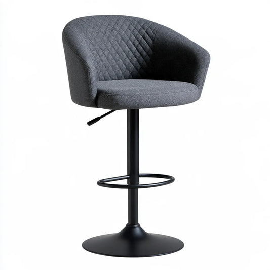 Adjustable Swivel Bar Stool, 23.6 x 22.0 x 35.8-43.7 in, Gray Polyester Upholstery, Steel Round Base