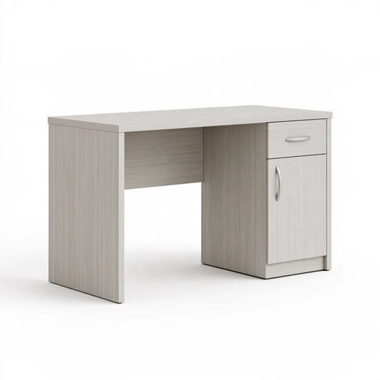 Light Gray Melamine Particleboard Computer Desk with Drawer and Cabinet, 39.4 x 19.7 x 29.5 in