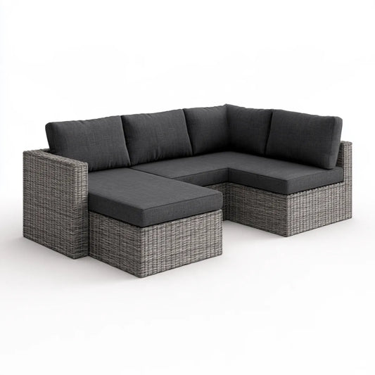 Outdoor 2-Piece L-Shaped Corner Sofa Set, Gray PE Rattan with Dark Gray Polyester Cushions, 80 x 80 x 26 in