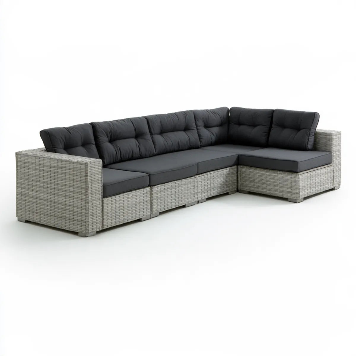 Outdoor L-Shaped Sectional Sofa Set, Gray PE Rattan and Black Fabric Cushions, 110.2 x 82.7 x 24.8 in