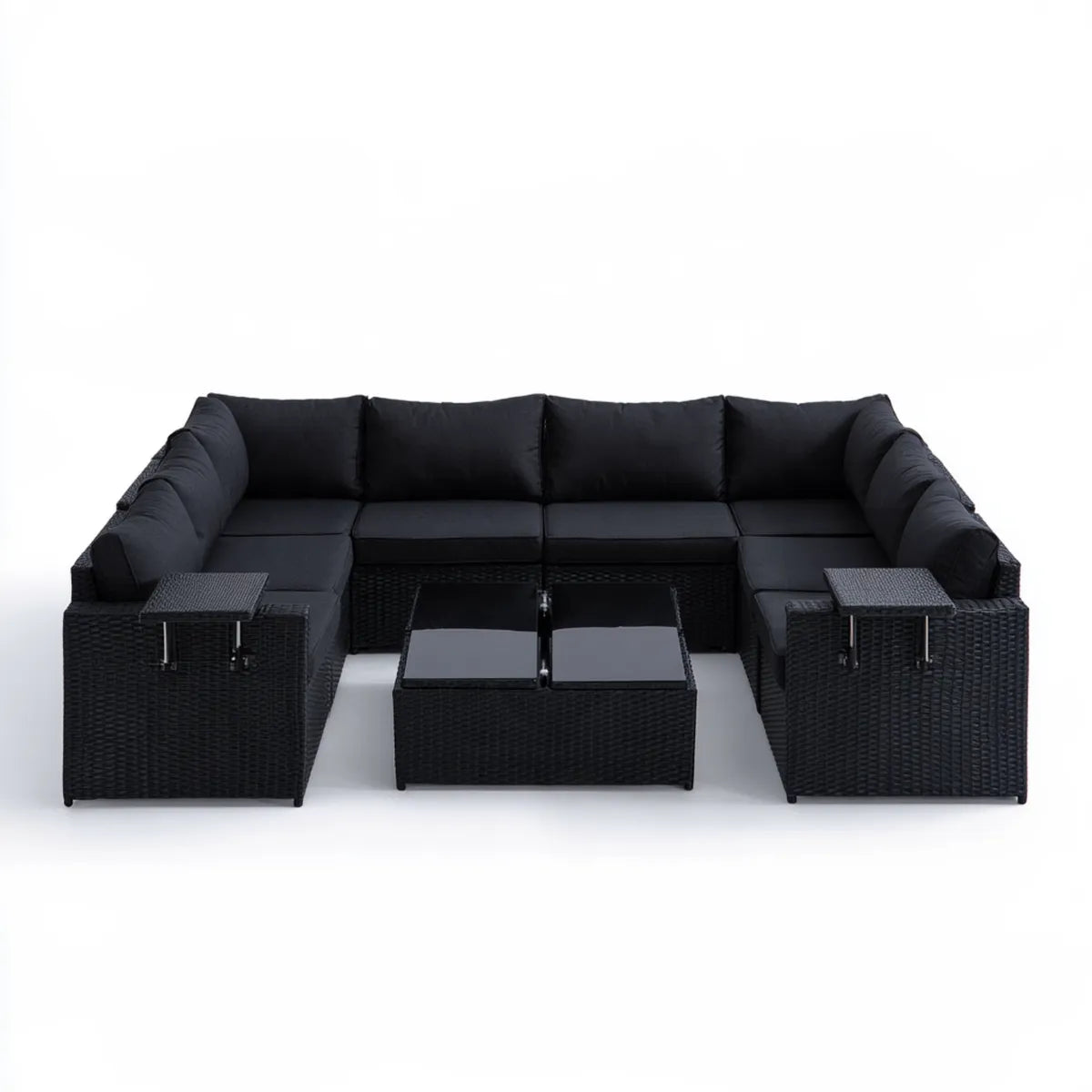 8-Piece Outdoor PE Rattan U-Shaped Sectional Sofa Set with Coffee Table, Black, 110.2 x 82.7 x 25.6 in