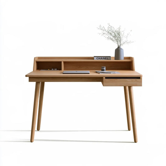 Wood Writing Desk with Hutch Storage and Drawer, 47.2 x 23.6 x 37.4 in, Natural Oak