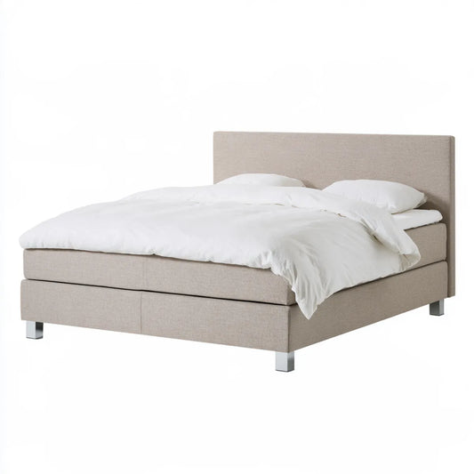 King Upholstered Platform Bed Frame, Beige Polyester, 82.7 x 79.9 x 43.3 in