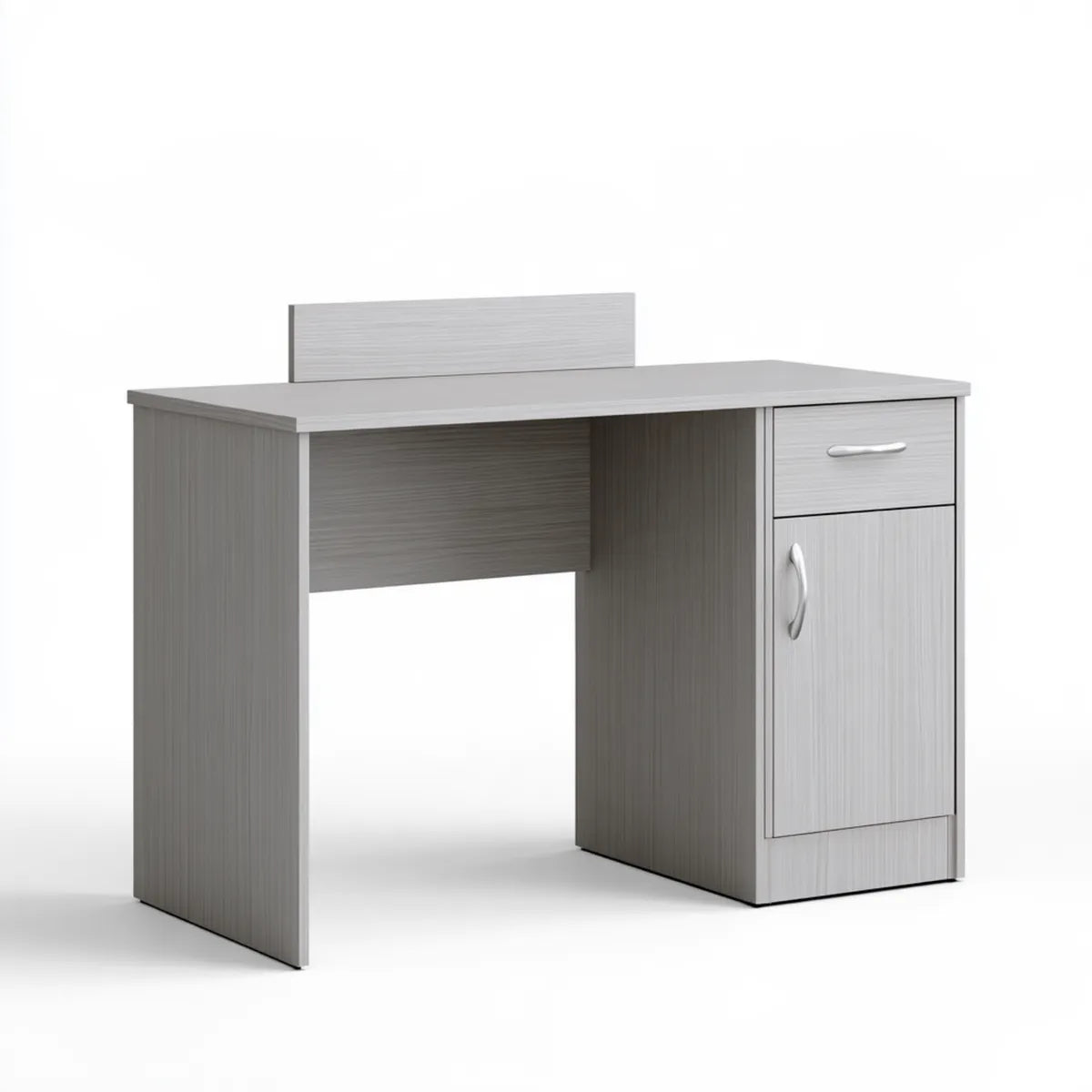 Gray Laminated Particleboard Computer Desk with Drawer, Cabinet and Raised Back Panel, 39.4 x 19.7 x 29.5 in