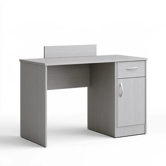 Gray Laminated Particleboard Computer Desk with Drawer, Cabinet and Raised Back Panel, 39.4 x 19.7 x 29.5 in